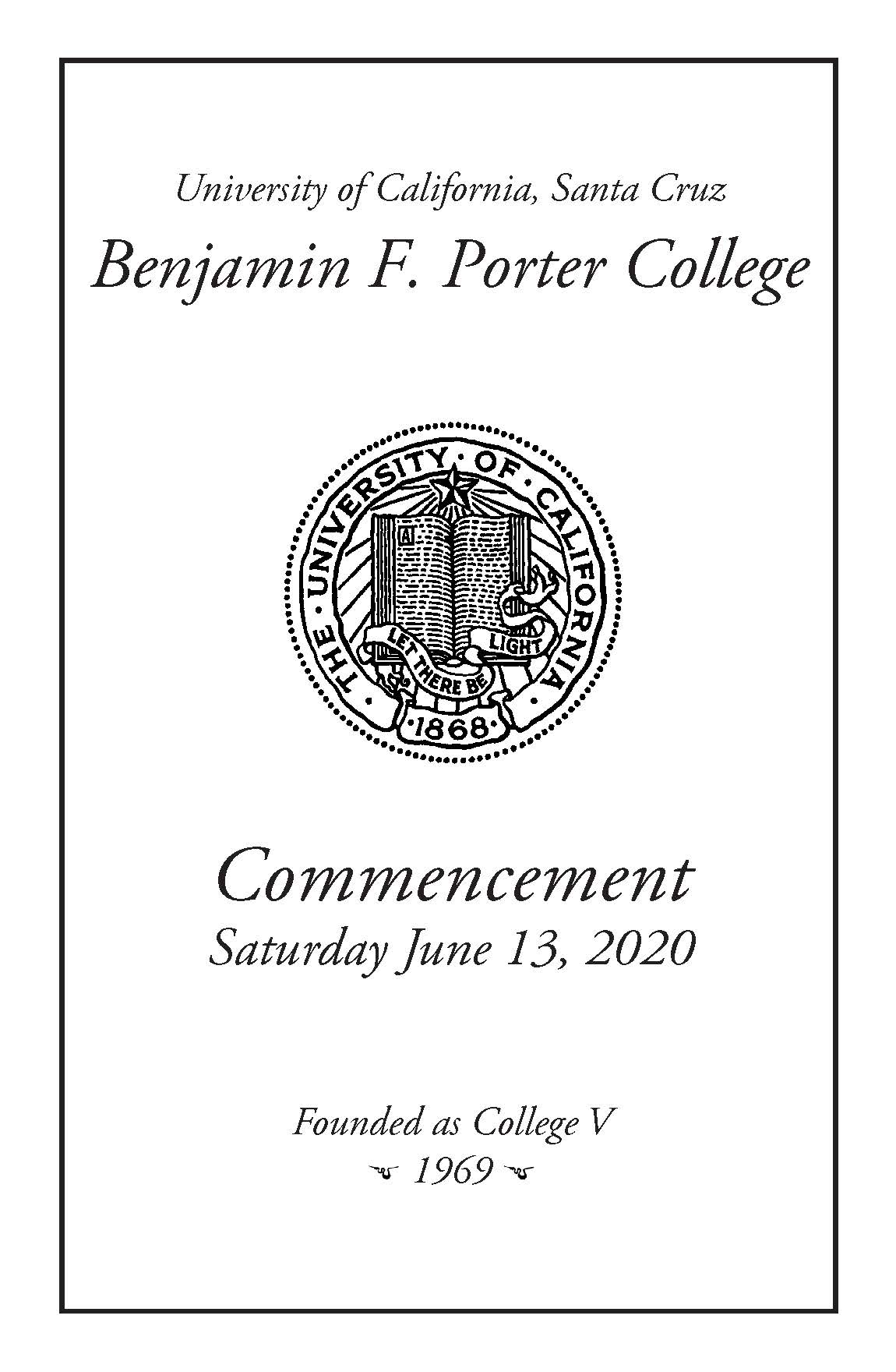 2020 Porter Commencement Program - for B-W printing